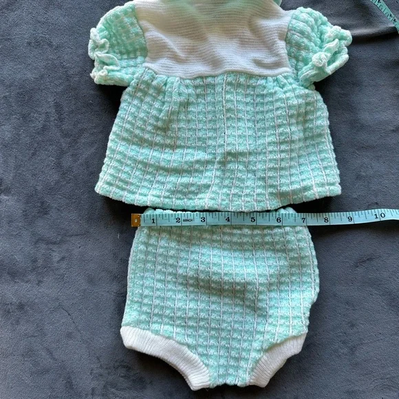 Vintage Mint Green and White Knit Diaper Cover Set with Textured Pattern - Picture 2 of 4